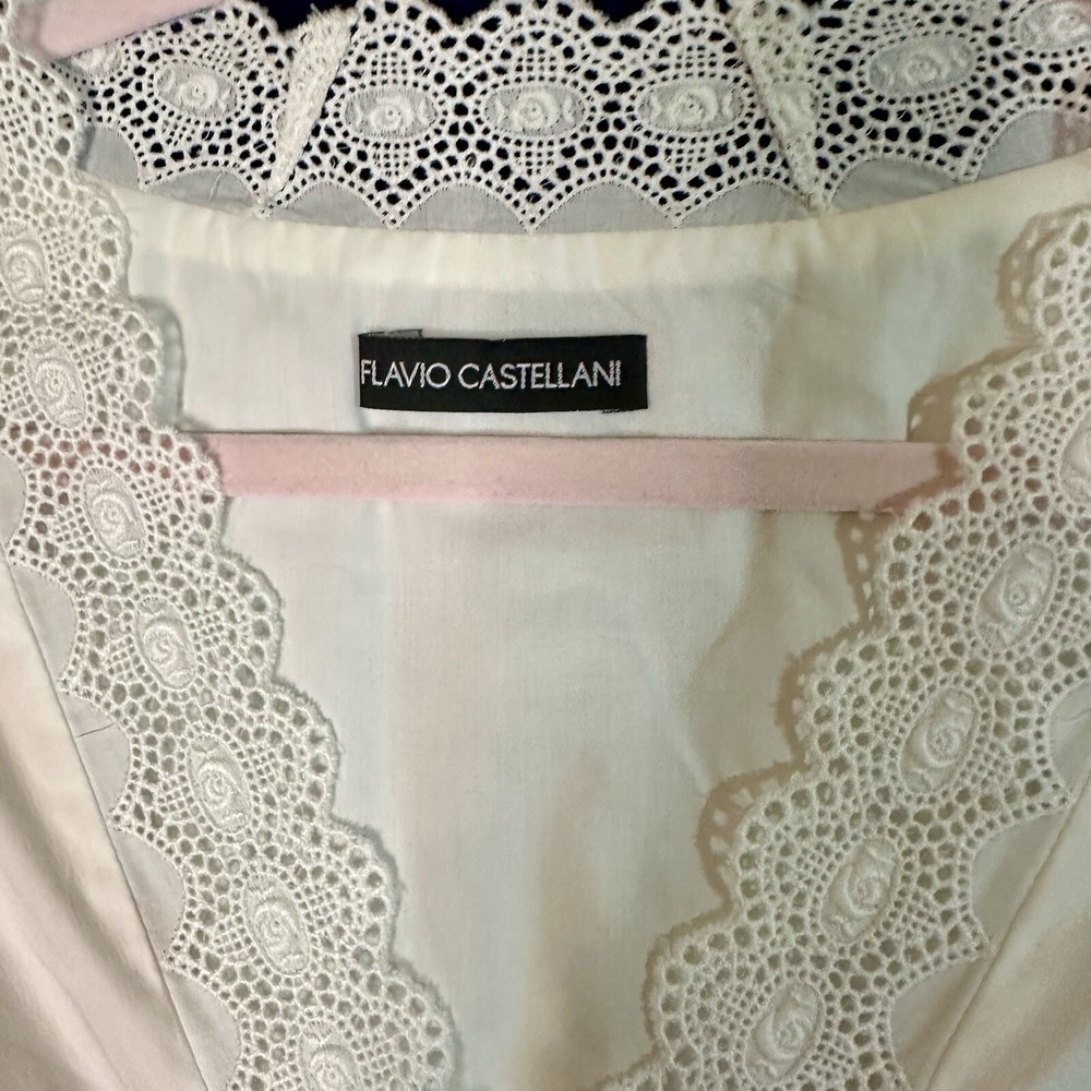 Flavio Castellani Italian White Lace Long Sleeve Dress US size 2 Italy Size 38 - Picture 4 of 16